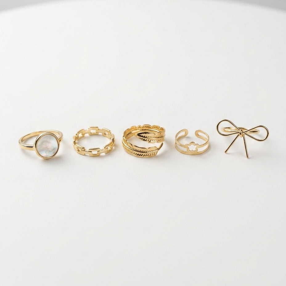 Moonstone & Bow Stackable Ring Set – Nische