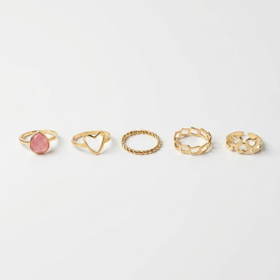 Rose Quartz Heart Stackable Ring Set – view 2