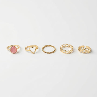 Rose Quartz Heart Stackable Ring Set – view 2