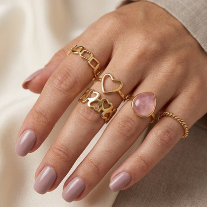Rose Quartz Heart Stackable Ring Set – Nische