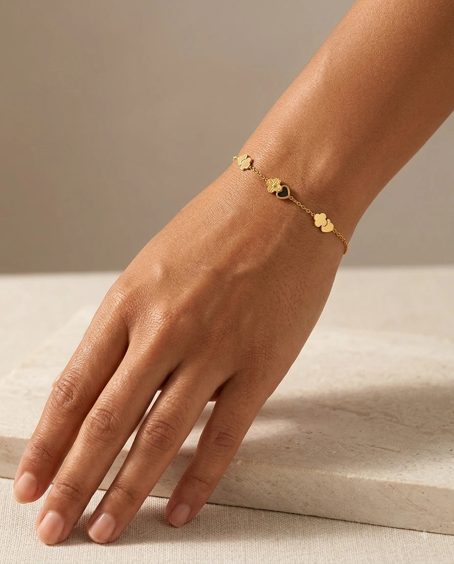 Golden Flora & Heart Bracelet worn on wrist