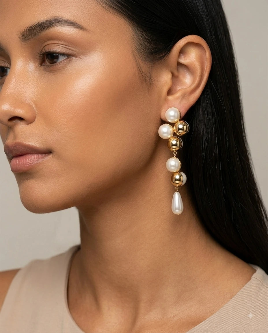 Golden Pearl Cascade Earring