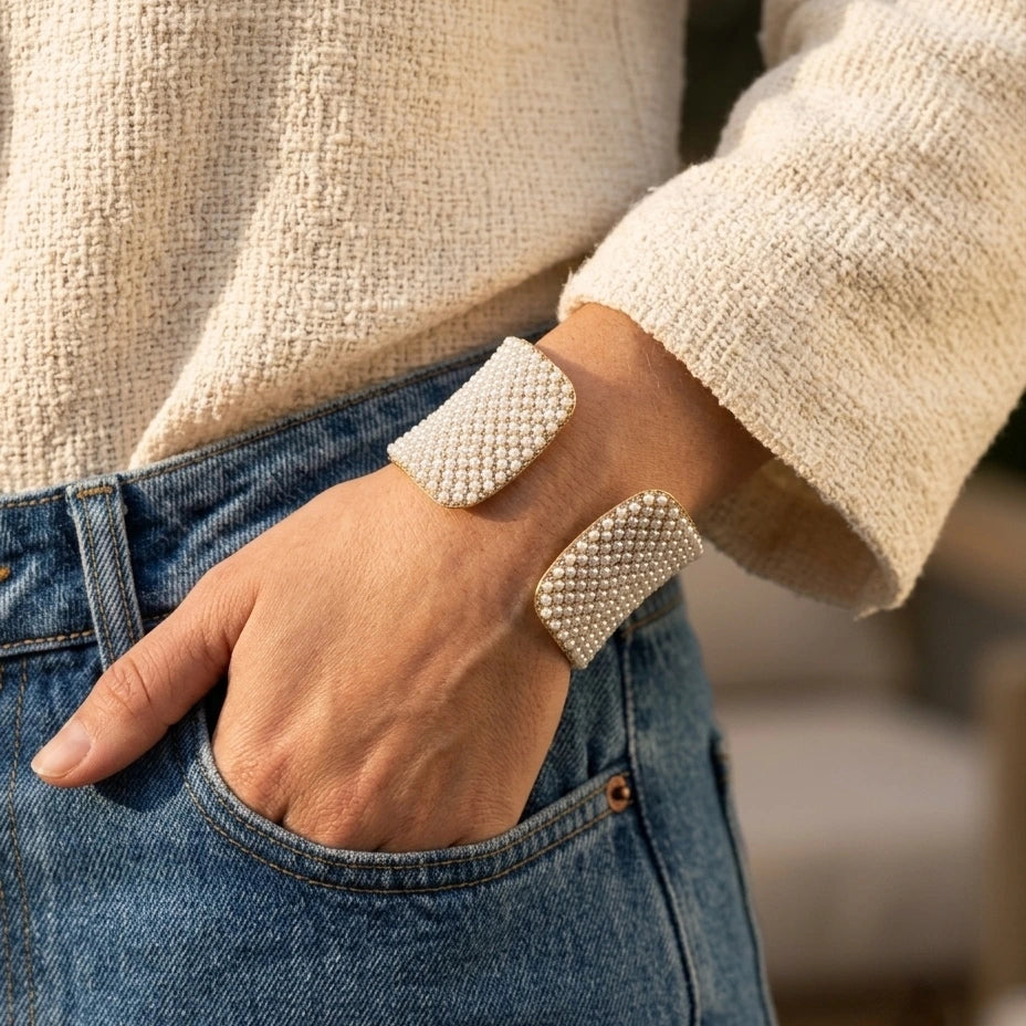 Pearl Pave Open Cuff Bracelet