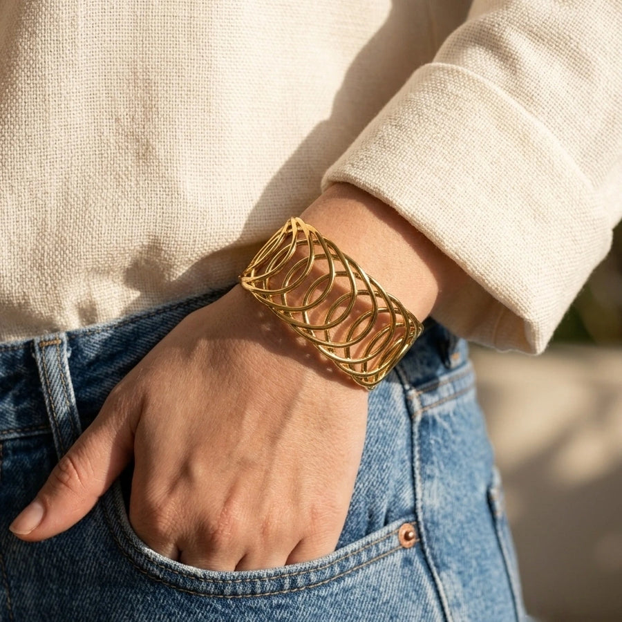 Golden Wire Interlocking Cuff Bracelet