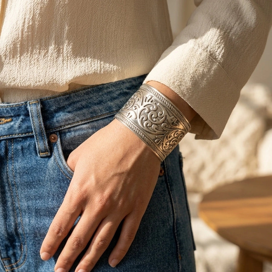 Vintage Intricate Filigree Silver Cuff Bracelet