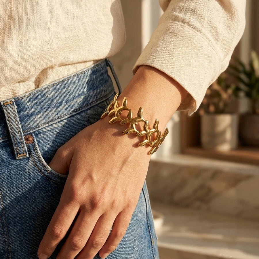 Sculptural Gold Link Cuff Bracelet